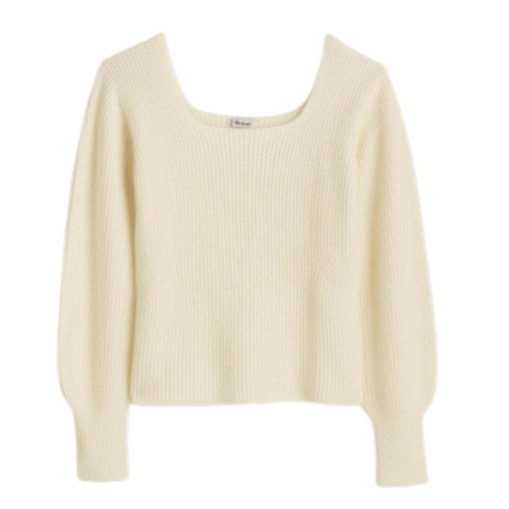 Madewell SoftWool Square Neck Sweater Women Size XS Heather Wool Cashmere NT585